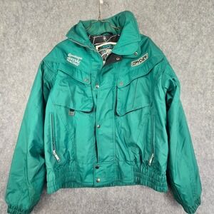 Vtg 90s Spyder Copenhagen Skoal Racing Ski Jacket Mens L Green Puffer Bomber